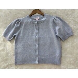 Paris Hilton Cardigan Large Button Front Knit Puff Sleeve Soft Girl Coquette Y2k